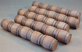 5 lines of 5 medium wooden barrels laid end-to-end